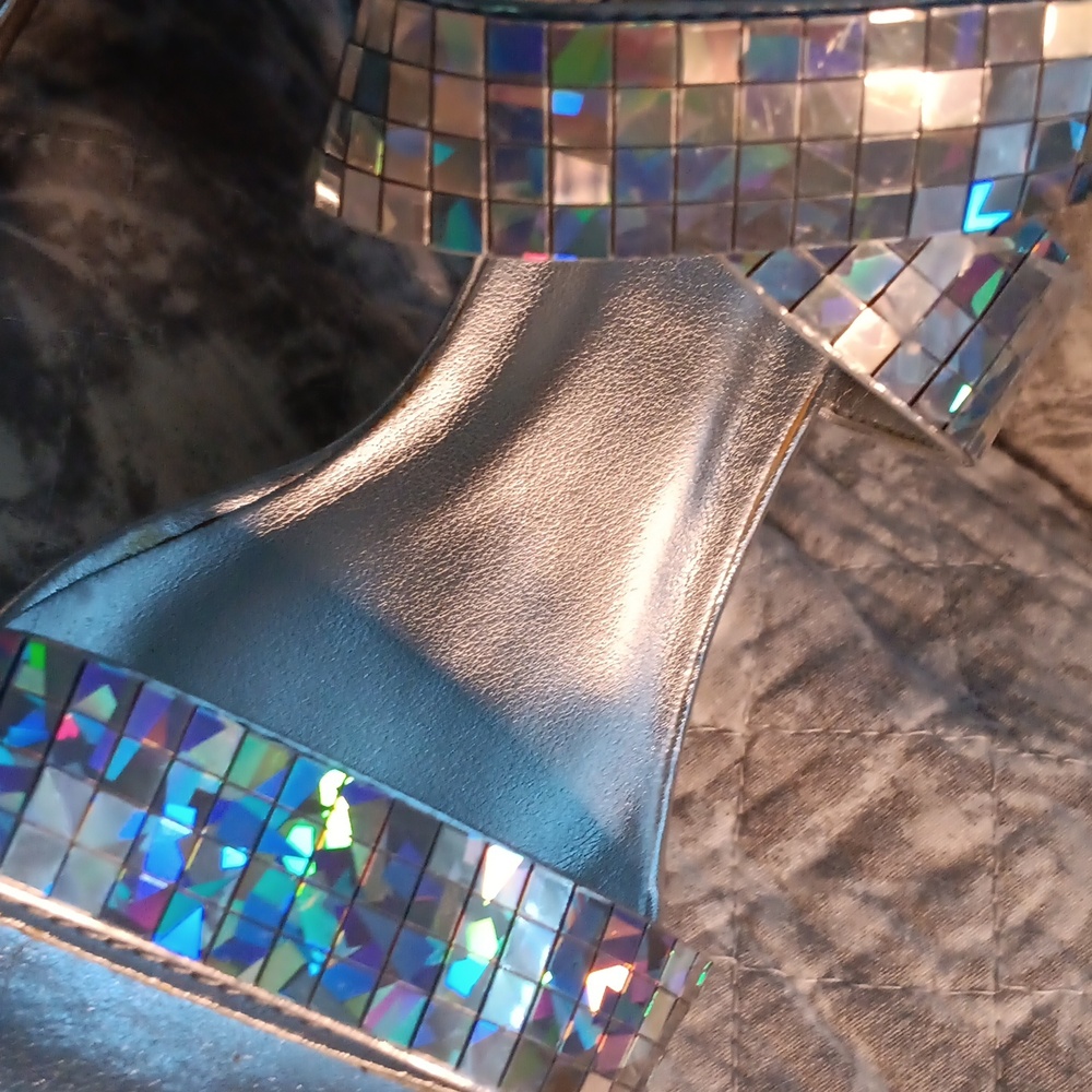 TOUCH UPS heels shoes mirror ball silver reflective - 6.5